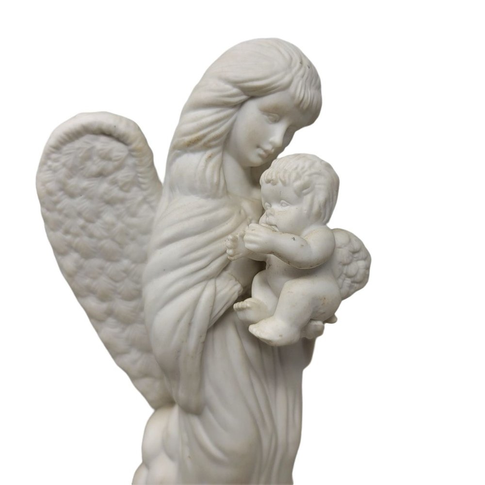 Angel Figurine Holding Baby Angel Large Figurine Matt White